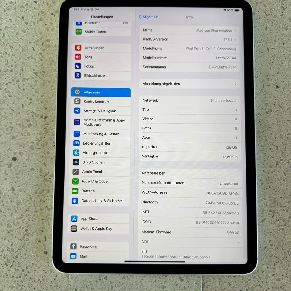 iPad Pro 11“ 2020 128GB Wifi + Cellular Silber Mängel