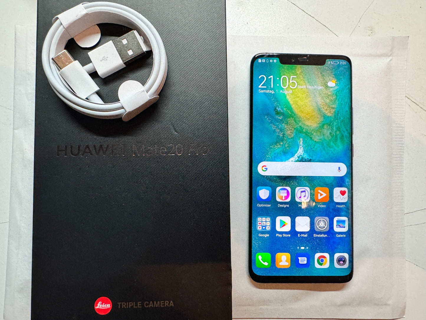 Huawei Mate 20 Pro 128GB Schwarz Glasbruch mit Zubehör