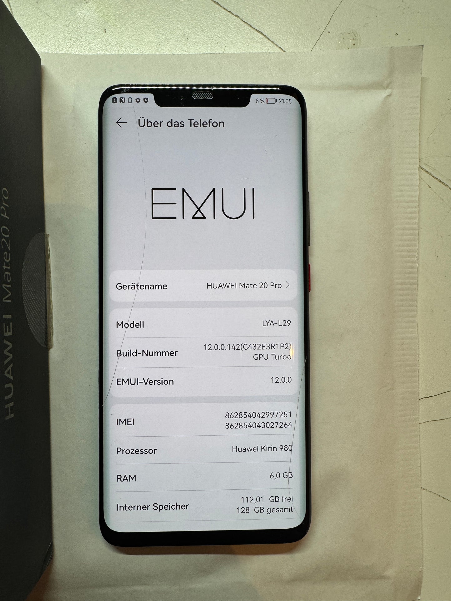 Huawei Mate 20 Pro 128GB Schwarz Glasbruch mit Zubehör