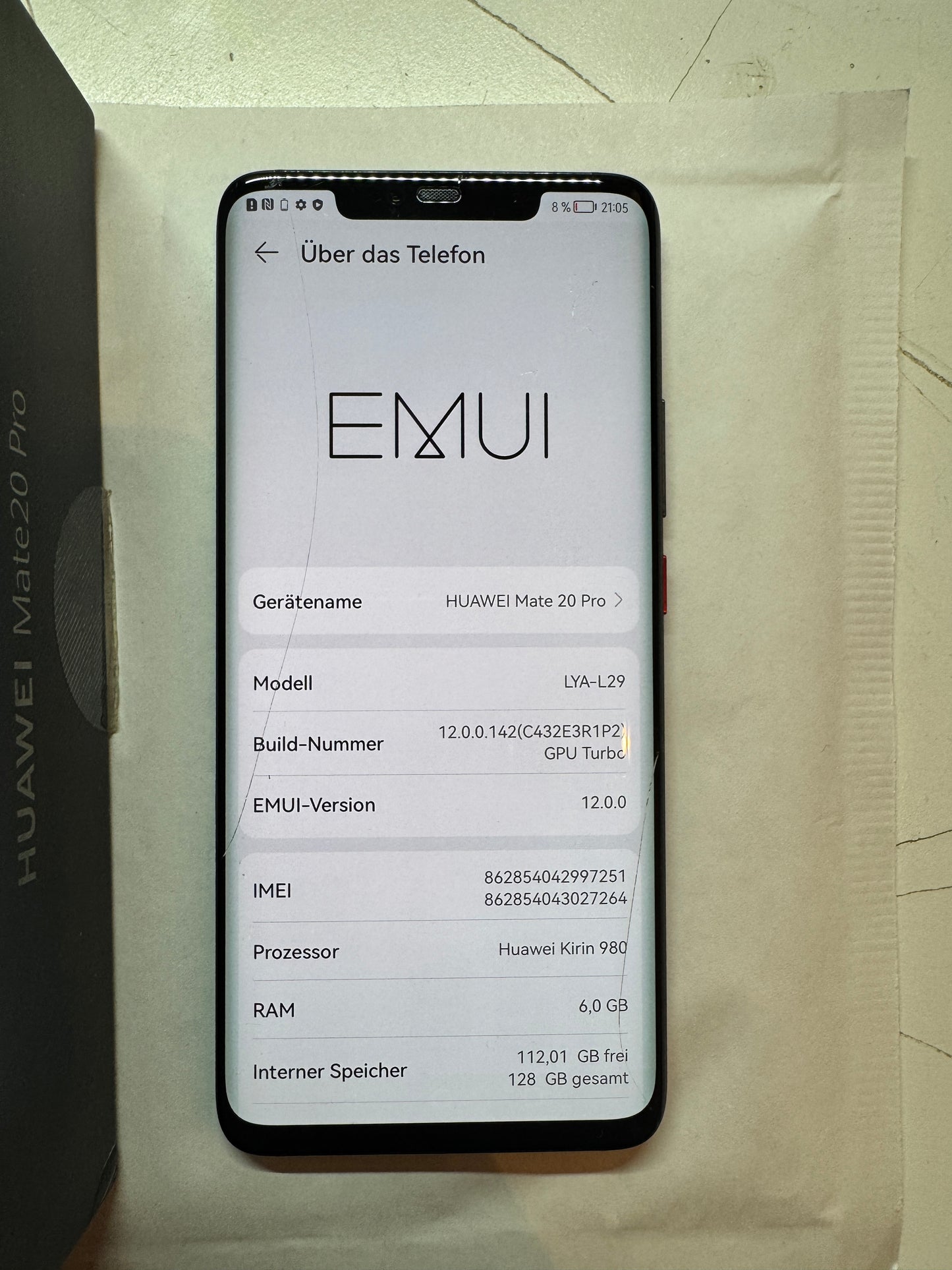 Huawei Mate 20 Pro 128GB Schwarz Glasbruch mit Zubehör