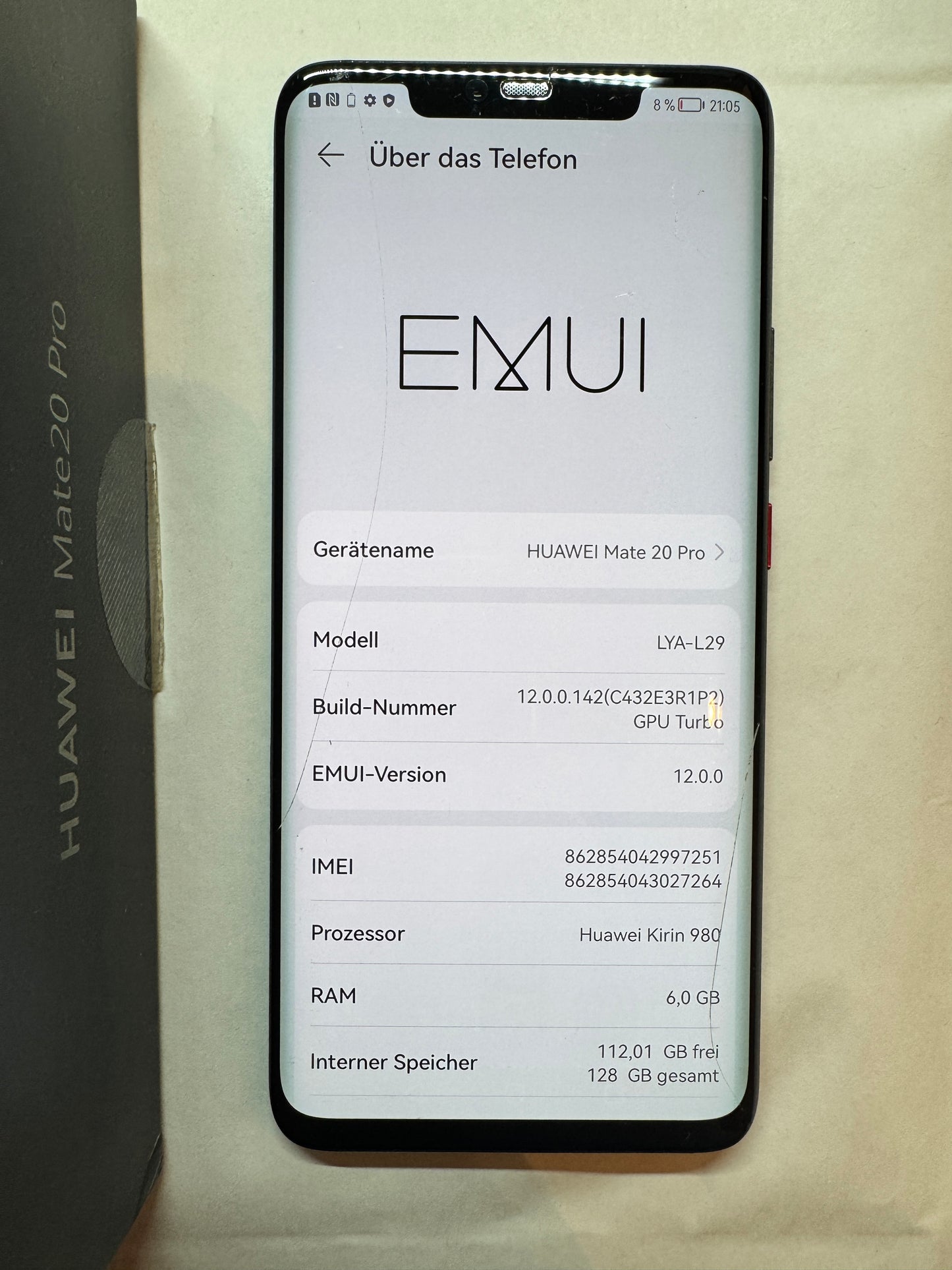 Huawei Mate 20 Pro 128GB Schwarz Glasbruch mit Zubehör
